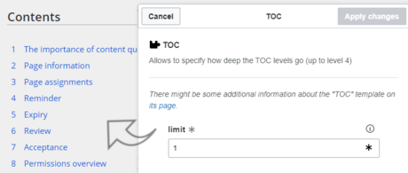 TOC limit template