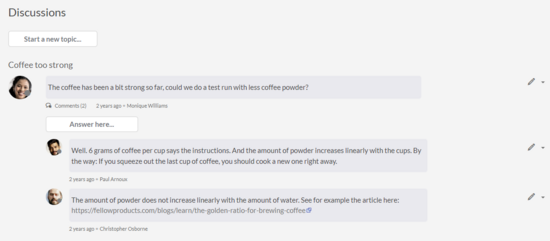 two comments about a discussion topic regarding coffee