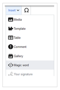 Screenshot of the Insert menu with "Magic word" highlighted