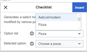 checklist inspector for selecting the template Pizza