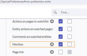 Checked checkbox for in-wiki notifications and unchecked e-mail notifications in the users preferences