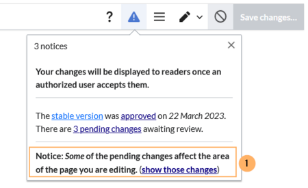 screenshot of editor notice about pending changes