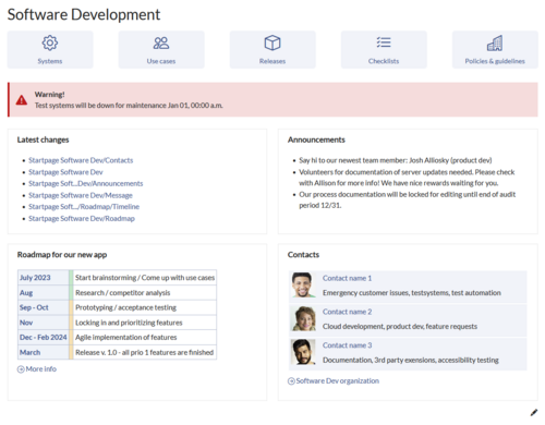Screenshot of the "Startpage Software Dev"