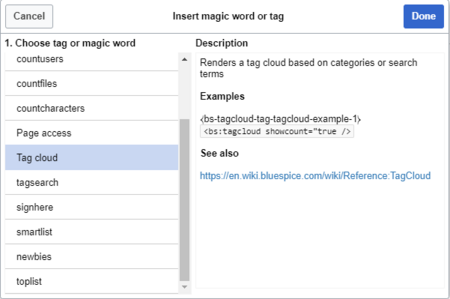 Inserting a tag cloud with VisualEditor