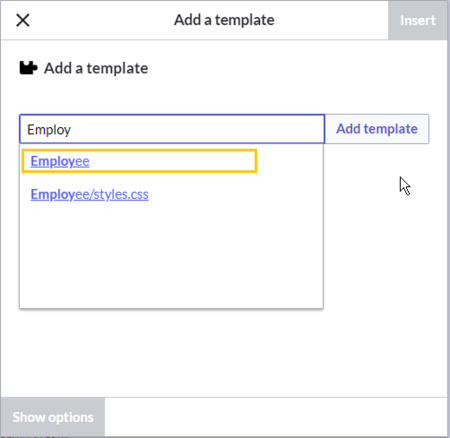 Screenshot of dialog to select the Employee template